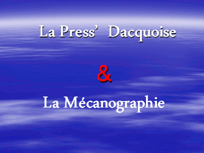 Animation de la Mécanographie Animation de la Mécanographie.